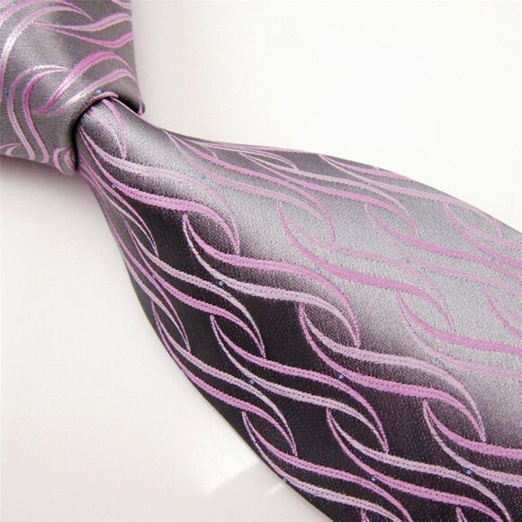 New Breast Cancer Awareness Inspired Mens Grey Pink Purple Designer Silk Tie - Picture 2 of 7